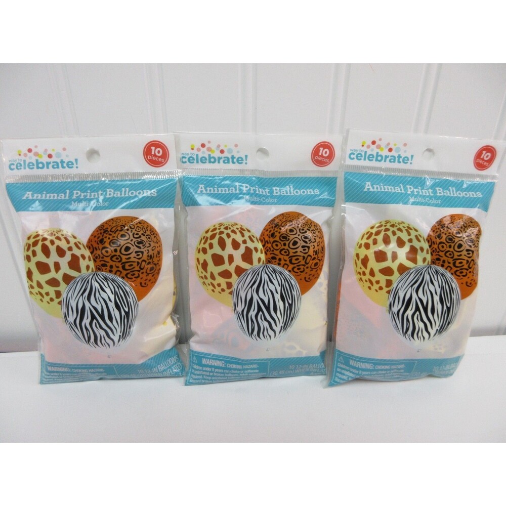 Lot 3 Animal Print Balloons Safari Jungle Party Decorations Zebra Leopard Tiger